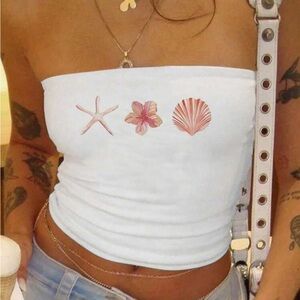 White Strapless Top with Seashell Design